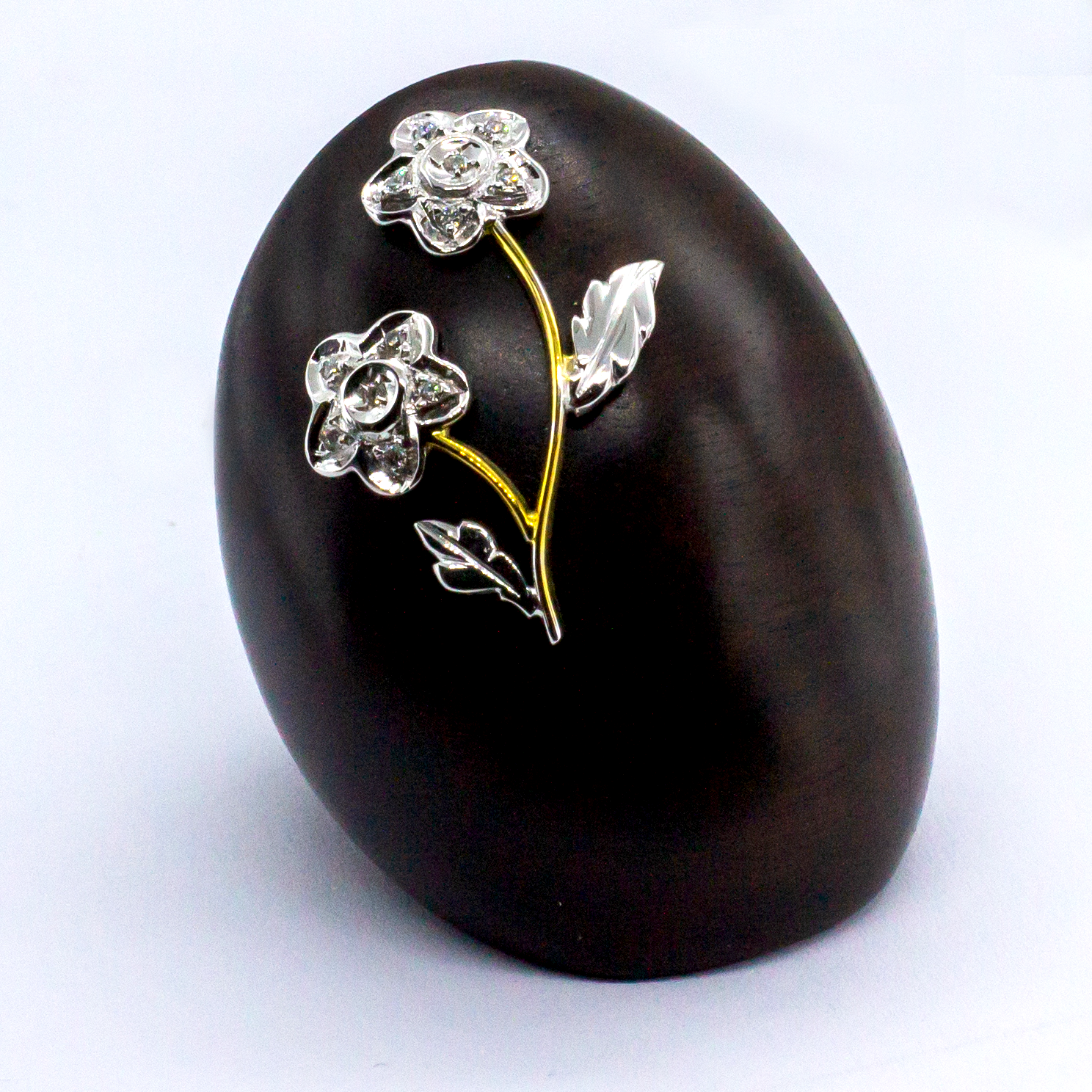 Anello In Legno Con Fiore Di Brillanti In Oro Bicolore